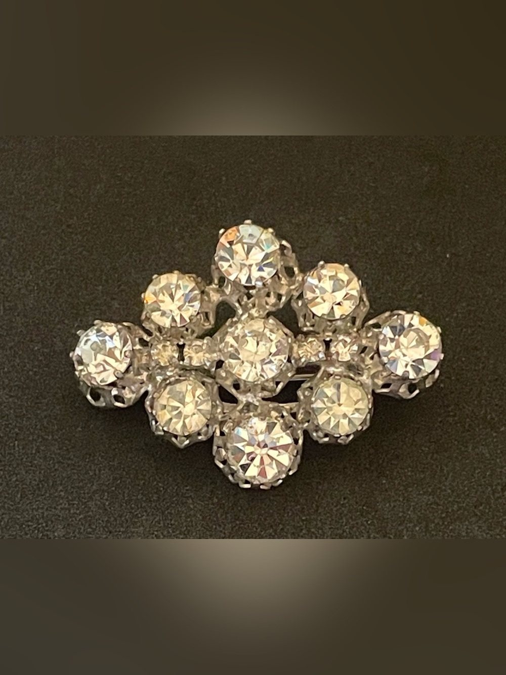 Vintage Silver Tone Clear Rhinestone Brooch Pin Signed Made Austria